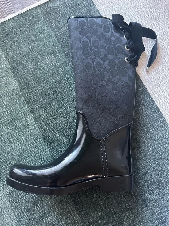 Coach Tristee Black/Grey Signature Tall Rain Boot - Picture 8 of 12
